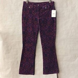 NWT Free People Floral Corduroy Kick Flare Crop Pants sz 6 Wine Red